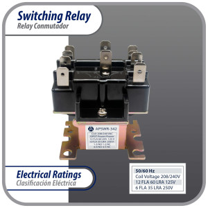 Appli Parts APSWR-342 Rele de conmutacion 90-342, uso general, DPDT, Doble Polo, Doble Tiro, bobina de 208/240V, CA, aplicacion HVAC y otras instalaciones electricas generales. Remplaza APSR-342