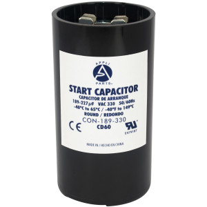 Appli Parts motor start capacitor 189-227 Mfd (microfarads) uF 330 VAC universal fit for electric motor applications 1-3/4 in Wide 3-3/8 in Height CON-189-330
