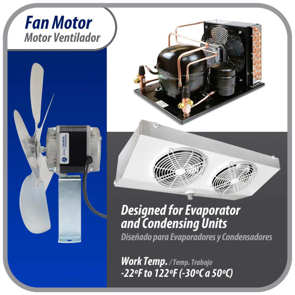 Appli Parts APFM-251E 25W Condenser and Evaporator Fan Motor 115V 60Hz 1.2A, Includes 12in Aluminum Fan Blade and Mounting Base, Universal Replacement for Commercial Refrigeration Units Appli Parts APFM-251E 25W Condenser and Evaporator Fan Motor 115V 60Hz 1.2A, Includes 12in Aluminum Fan Blade and Mounting Base, Universal Replacement for Commercial Refrigeration Units