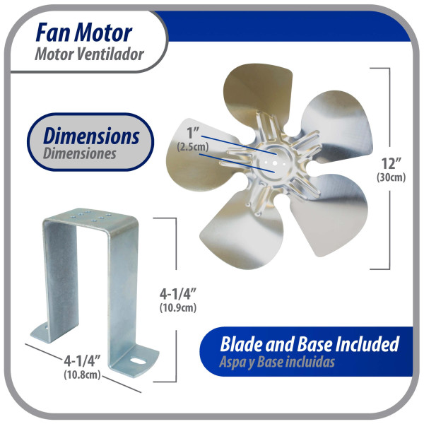 Appli Parts APFM-251E 25W Condenser and Evaporator Fan Motor 115V 60Hz 1.2A, Includes 12in Aluminum Fan Blade and Mounting Base, Universal Replacement for Commercial Refrigeration Units Appli Parts APFM-251E 25W Condenser and Evaporator Fan Motor 115V 60Hz 1.2A, Includes 12in Aluminum Fan Blade and Mounting Base, Universal Replacement for Commercial Refrigeration Units