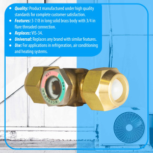 Appli Parts APSG-34 3/4 in Sight Glass and liquid moisture indicator Flare connections with take-apart Body for HVAC/R installations suitable for CFC HCFC HFC refrigerants