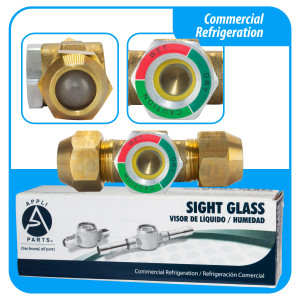 Appli Parts APSG-34 3/4 in Sight Glass and liquid moisture indicator Flare connections with take-apart Body for HVAC/R installations suitable for CFC HCFC HFC refrigerants