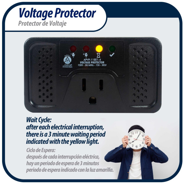 Appli Parts APVP-11EE1-4 Protector de Voltaje 120 V, 50/60 Hz, 12 A, 303 joules, para Refrigerador con Tarjeta Digital, actua como supresor de picos, funciona con todas las marcas de electrodomesticos