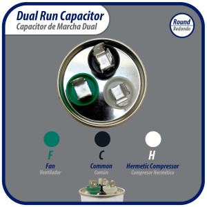 Appli Parts Dual Run Capacitor for ac 40+7.5 Mfd uF (microfarads) 370VAC or 450VAC CBB65 Round Universal fit for hvac and other applications 5-3/8 in High 2 in Wide CON-40/7.5-450 
