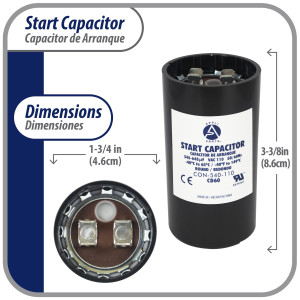 Appli Parts motor start capacitor 540-648 Mfd (microfarads) uF 110-125 VAC universal fit for electric motor applications 1-3/4 in Wide 3-3/8 in Height CON-540-110
 Appli Parts motor start capacitor 540-648 Mfd (microfarads) uF 110-125 VAC universal fit for electric motor applications 1-3/4 in Wide 3-3/8 in Height CON-540-110