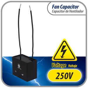 Appli Parts CAP-3.5-250-2C Fan Capacitor 3.5 mfd (microfarads) uf 250 VAC with 2 Wire Terminal Connections compatible with any brand with same capacitance 1-7/8in Width 1/2in Depth 1-1/8in Height