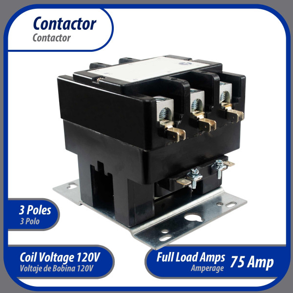 Appli Parts APAC-375120 Contactor 3 Polos 75A 120V Bobina Repuesto para Compresores de CA y Aplicaciones Electricas Certificacion UL E476929 de Trabajo Pesado Appli Parts APAC-375120 Contactor 3 Polos 75A 120V Bobina Repuesto para Compresores de CA y Aplicaciones Electricas Certificacion UL E476929 de Trabajo Pesado