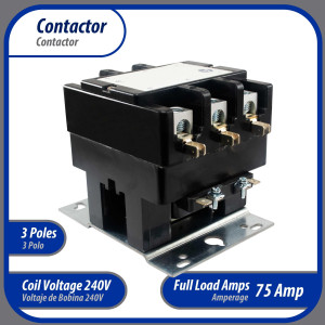 Appli Parts APAC-375240 Heavy Duty 3 Poles Contactor 75 Amp 240 Volts Coil Replacement for ac Compressor and Electrical Applications UL Certified 476929